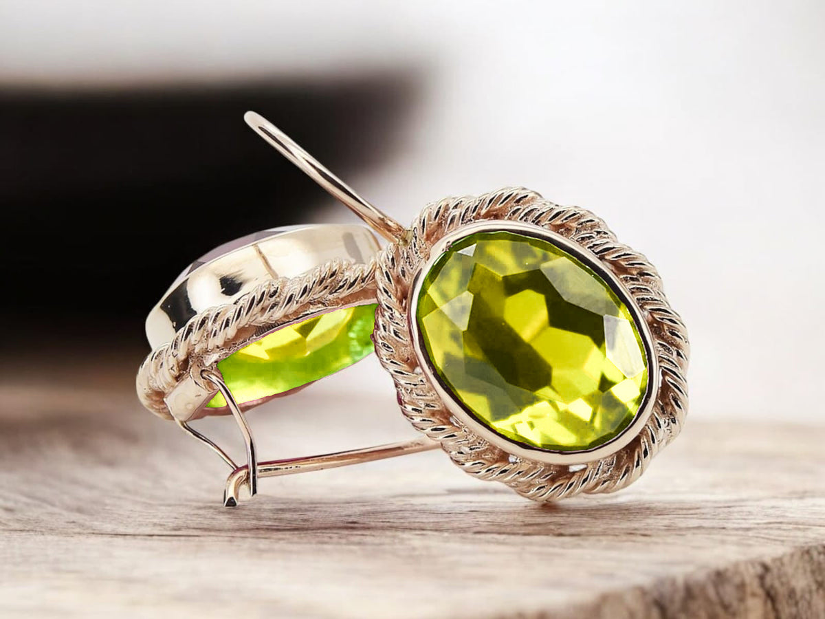 Vintage Yellow Peridot Earrings in 14K Rose Gold (vec007r-yp) — full view of the piece
