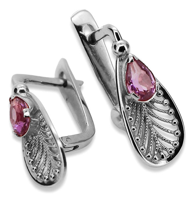 Vintage Amethyst Earrings in Sterling Silver (vec067s-am) — side view showing the setting
