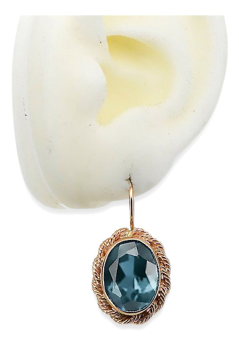 Vintage Aquamarine Earrings in 14K Rose Gold (vec007r-aq) — worn on the hand, showing profile