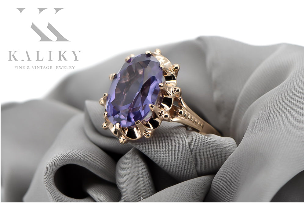 Vintage Alexandrite Ring in 14K Rose Gold (vrc079r-ax) — view 4