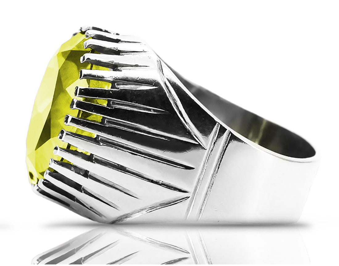 Vintage Yellow Peridot Ring in Sterling Silver (vrc048s-yp) — full view of the piece