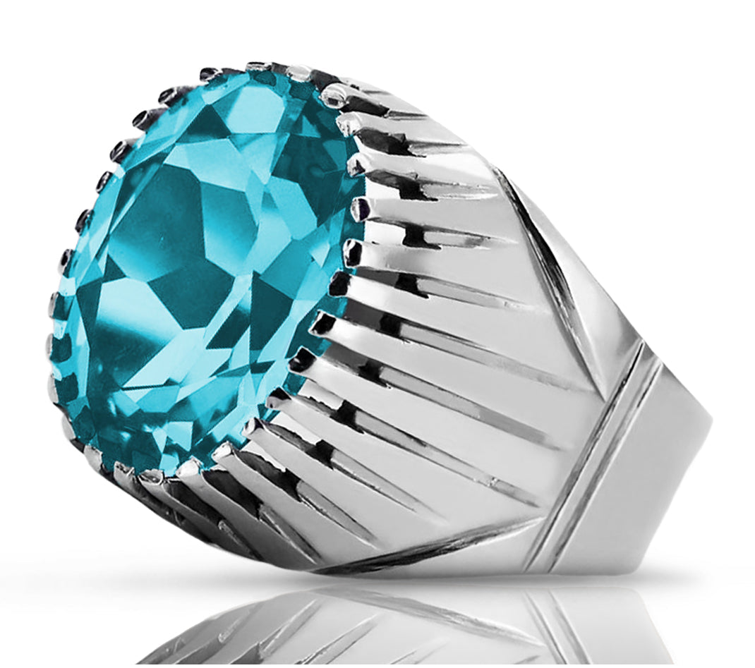 Vintage Aquamarine Ring in Sterling Silver (vrc048s-aq)