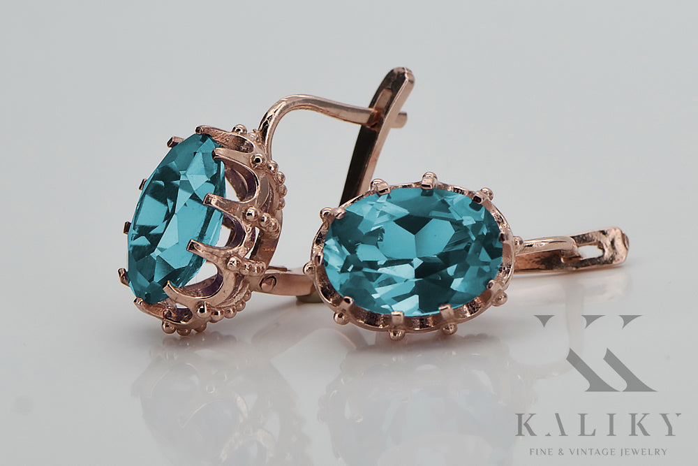 Vintage Aquamarine Earrings in 14K Rose Gold (vec079r-aq) — back view with the clasp