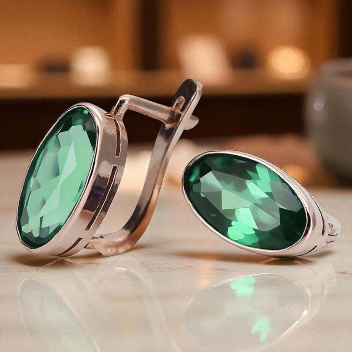 Vintage Emerald Earrings in 14K Rose Gold (vec001r-em)