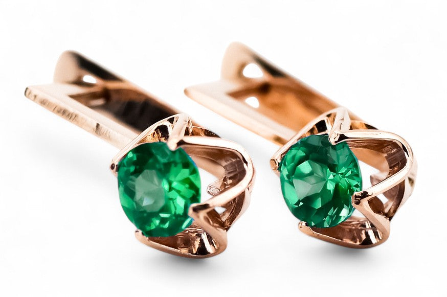 Vintage Emerald Earrings in 14K Rose Gold (vec005r-em) — full view of the piece