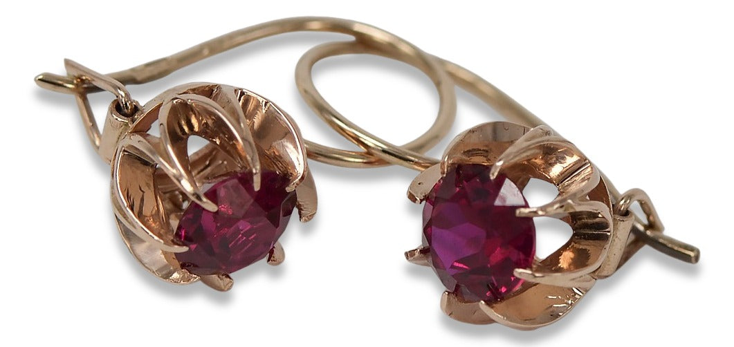 Vintage Ruby Earrings in 14K Rose Gold (vec062r-rb) — worn on the hand, showing profile