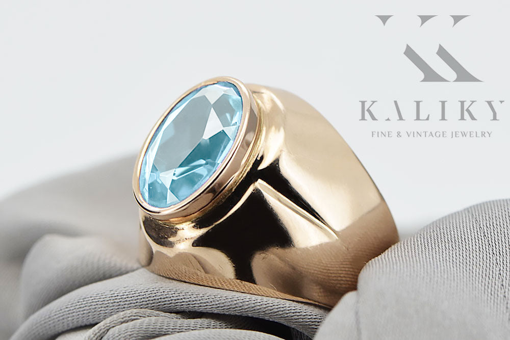 Vintage Aquamarine Ring in 14K Rose Gold (vrc296r-aq) — side view showing the setting