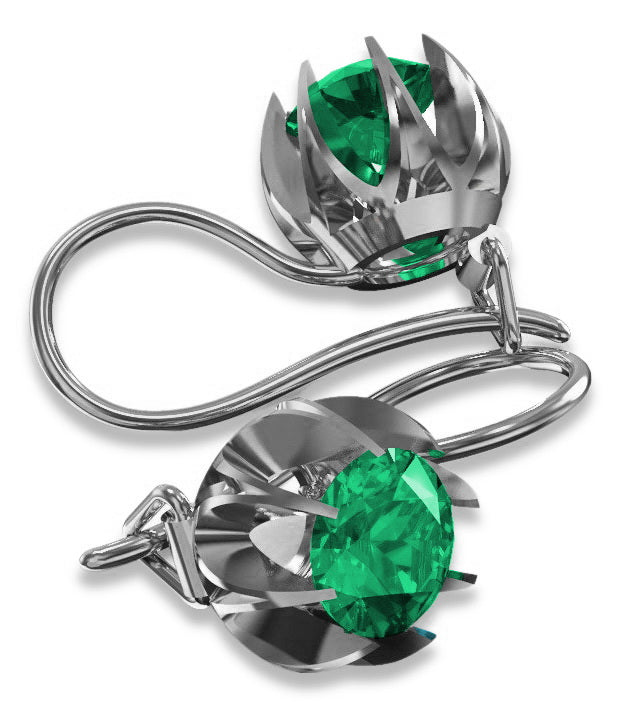 Vintage Emerald Earrings in Sterling Silver (vec062s-em) — back view with the clasp