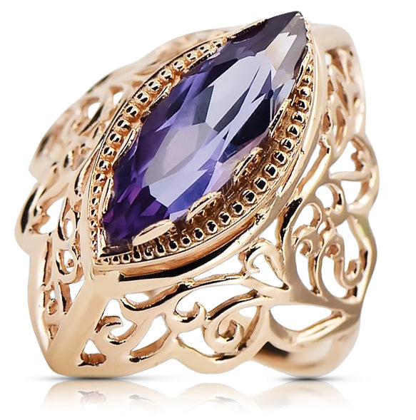 Vintage Alexandrite Marquise Ring in 14K Rose Gold (vrc017r-ax) — back view with the clasp