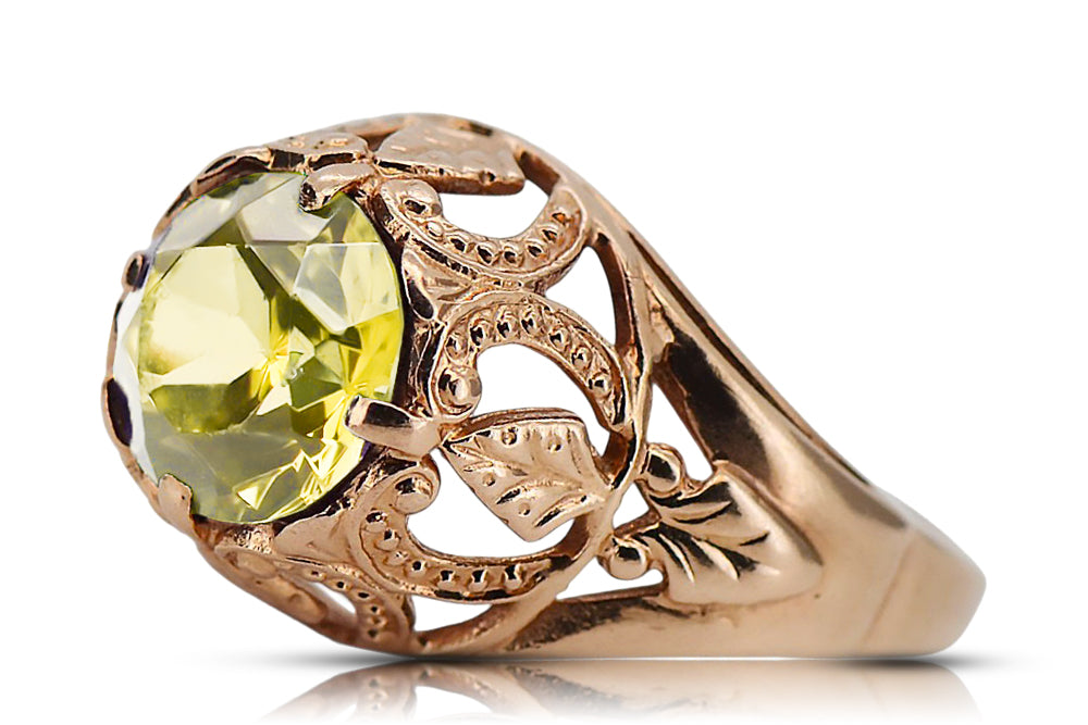 Vintage Yellow Peridot Ring in 14K Rose Gold (vrc080r-yp) — back view with the clasp