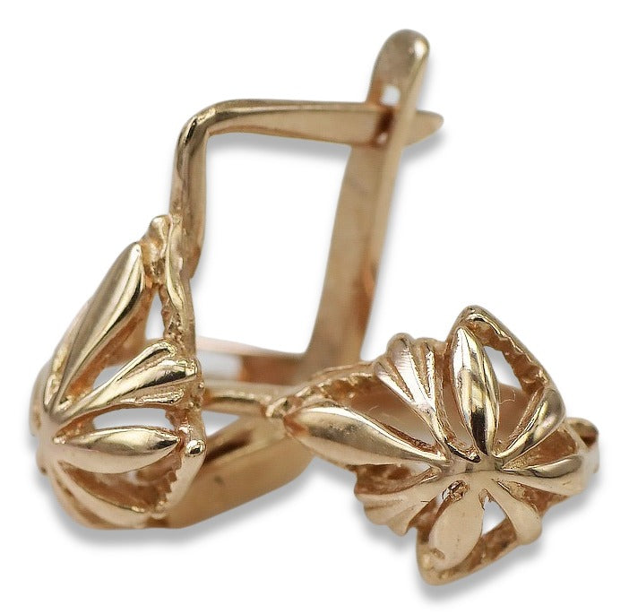 Vintage Leaf Earrings in 14K Rose Gold (ven137) — view 5