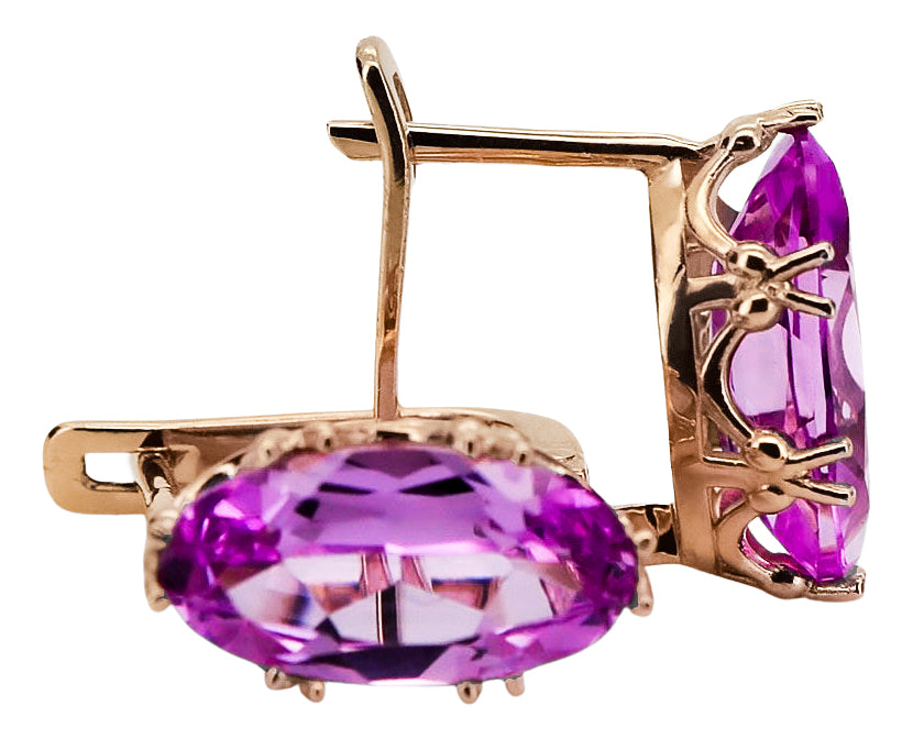 Vintage Amethyst Earrings in 14K Rose Gold (vec021r-am) — close-up of the hallmark on the inner band