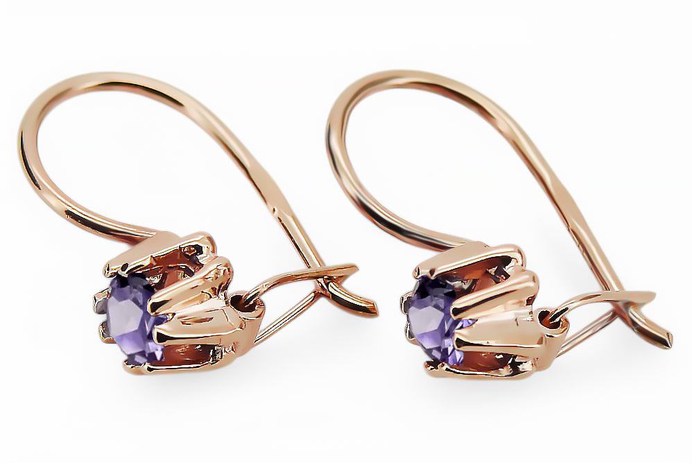 Vintage Alexandrite Craft Earrings in 14K Rose Gold (vec053r-ax) — close-up of the hallmark on the inner band