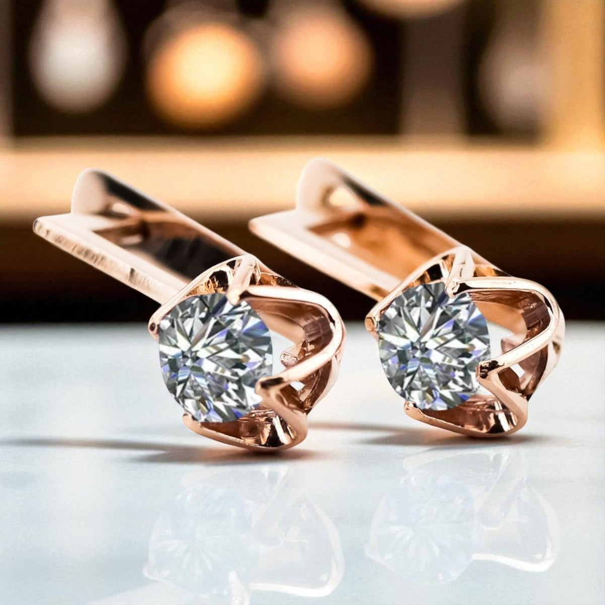 Vintage Zircon Earrings in 14K Rose Gold (vec005r-zi)