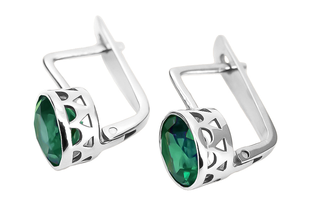 Vintage Emerald Earrings in Sterling Silver (vec107s-em) — side view showing the setting