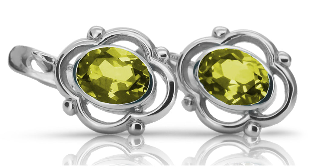 Vintage Yellow Peridot Earrings in Sterling Silver (vec033s-yp) — side view showing the setting