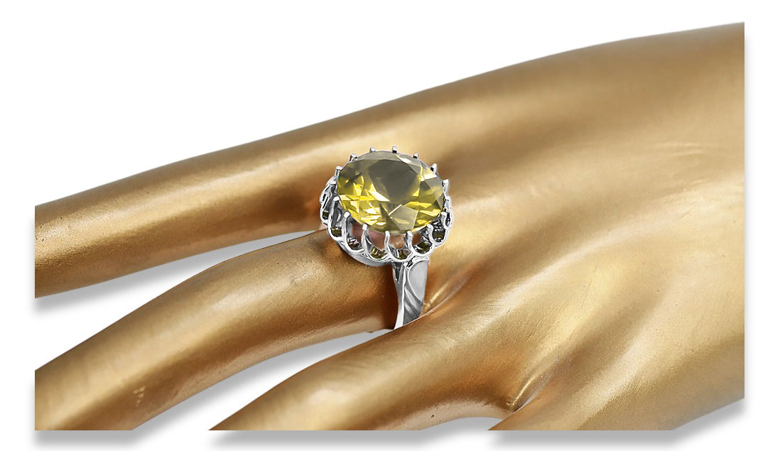 Vintage Yellow Peridot Ring in Sterling Silver (vrc035s-yp)