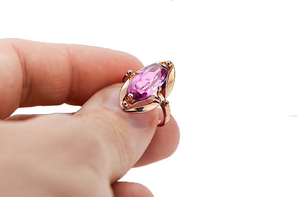 Vintage Amethyst Ring in 14K Rose Gold (vrc047r-am) — side view showing the setting