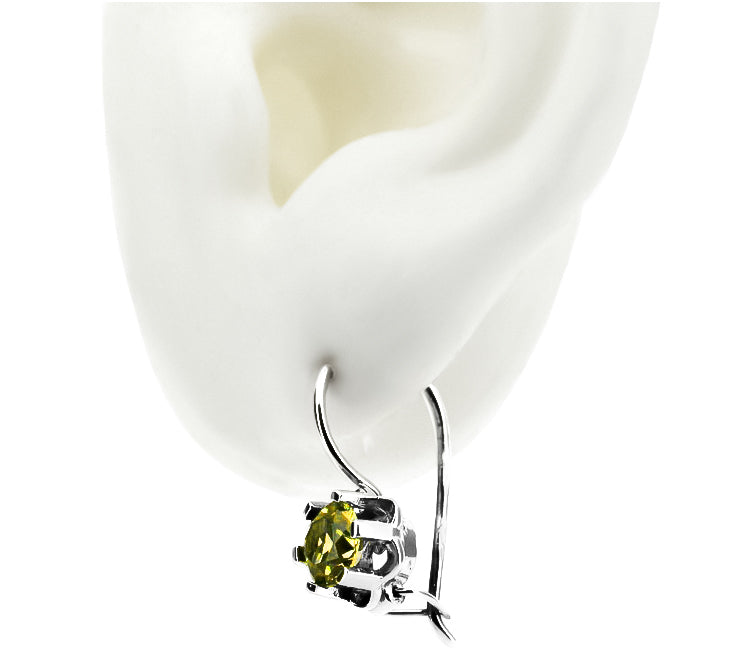 Vintage Yellow Peridot Earrings in Sterling Silver (vec019s-yp) — side view showing the setting