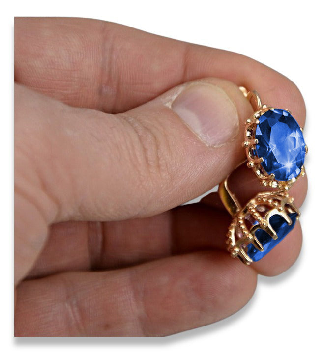 Vintage Alexandrite Sapphire Earrings in 14K Rose Gold (vec079r-sp) — close-up of the hallmark on the inner band