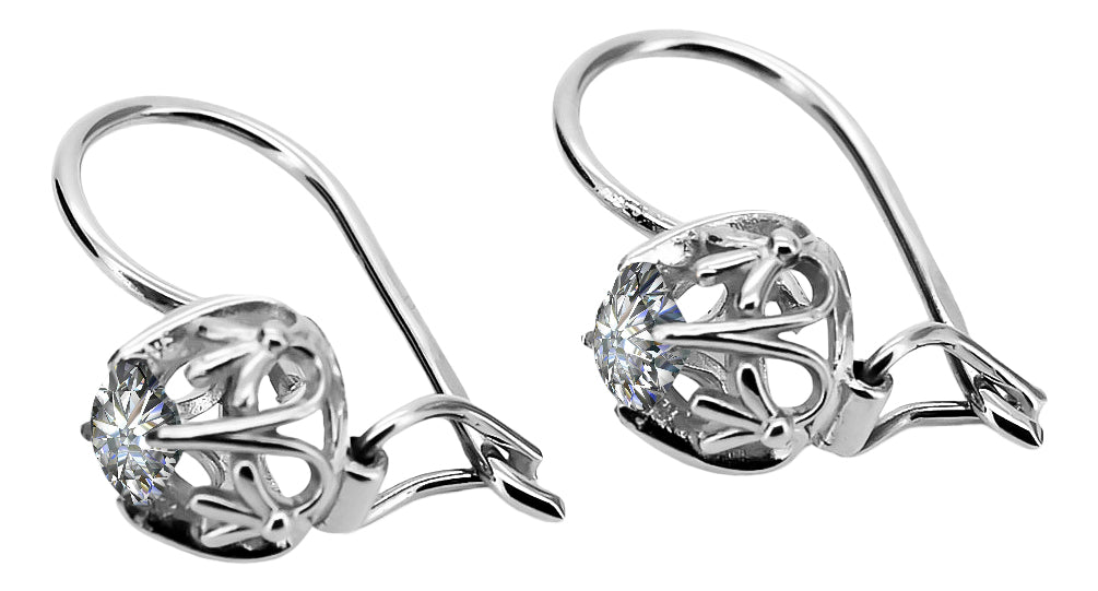 Vintage Zircon Earrings in Sterling Silver (vec145s-zi) — side view showing the setting