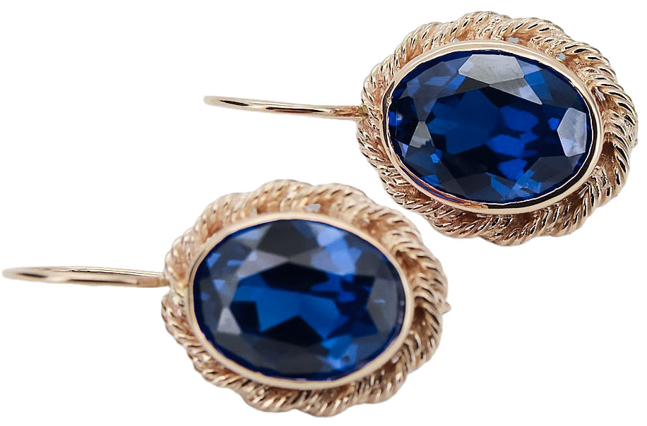 Vintage Sapphire Earrings in 14K Rose Gold (vec007r-sp) — close-up of the stone and setting