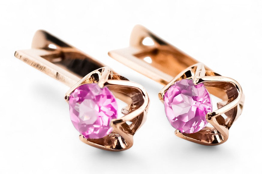 Vintage Amethyst Craft Earrings in 14K Rose Gold (vec005r-am) — full view of the piece