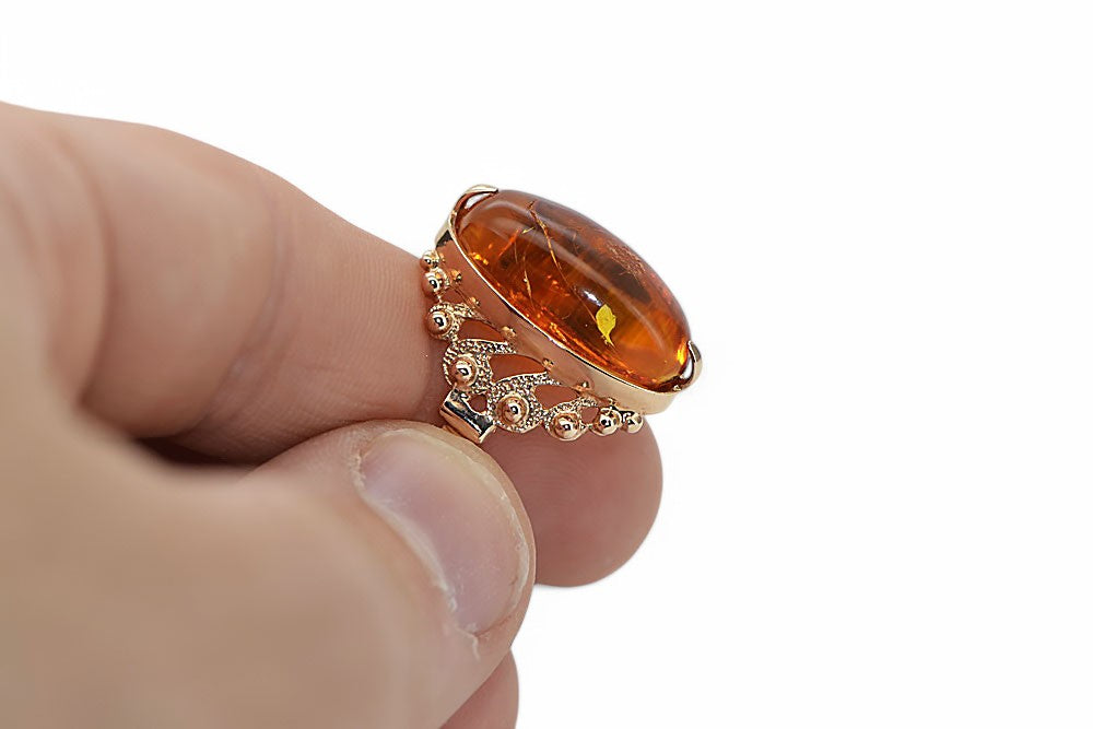 Vintage Amber Ring in 14K Rose Gold (vrab037) — full view of the piece