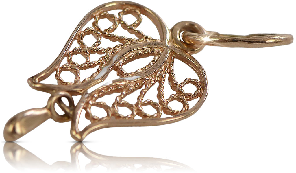 Vintage Leaf Pendant in 14K Rose Gold (vpn025) — close-up of the stone and setting