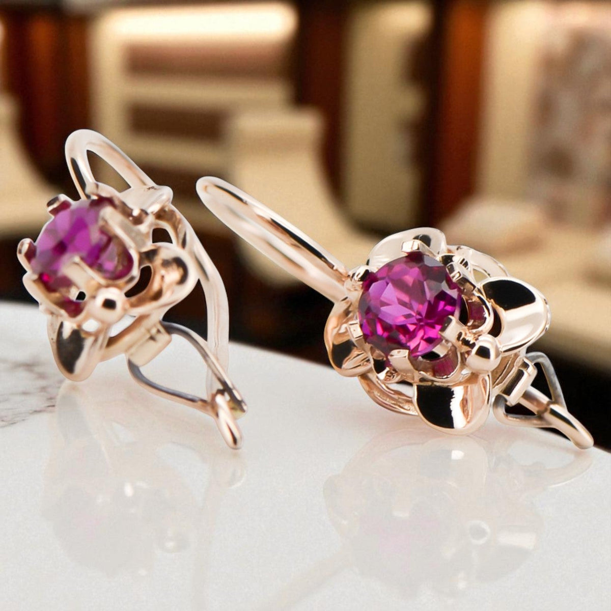 Vintage Ruby Earrings in 14K Rose Gold (vec116r-rb)