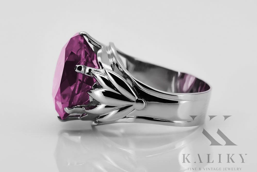 Vintage Amethyst Ring in Sterling Silver (vrc029s-am) — worn on the neckline, showing the drape