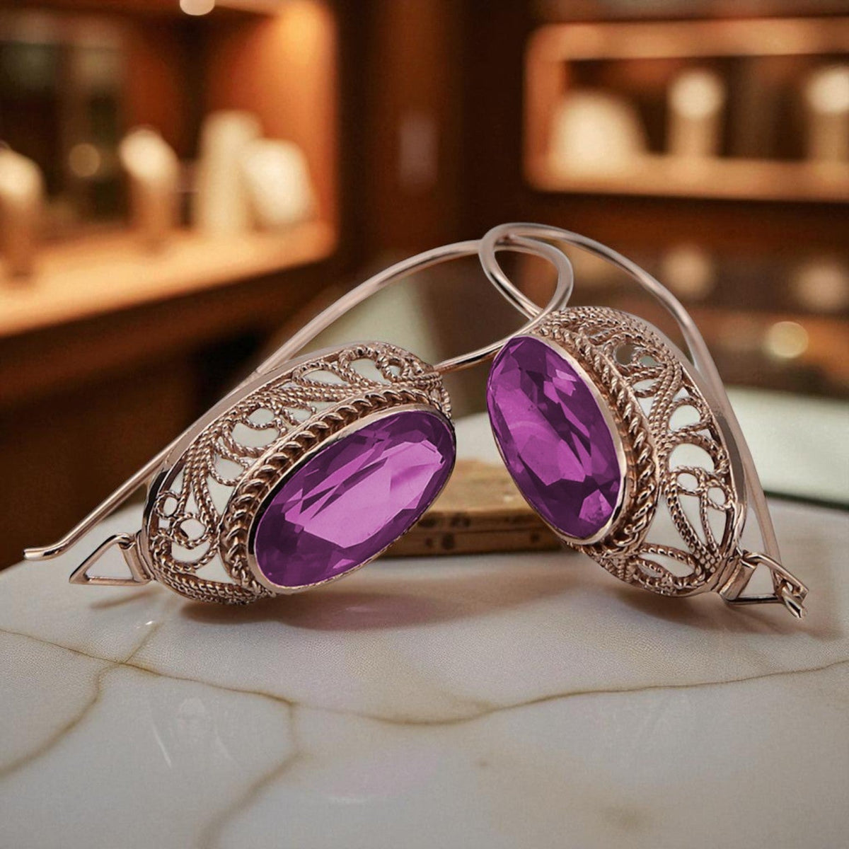 Vintage Amethyst Earrings in 14K Rose Gold (vec023r-am)