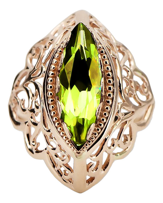 Vintage Yellow Peridot Craft Ring in 14K Rose Gold (vrc017r-yp) — close-up of the hallmark on the inner band
