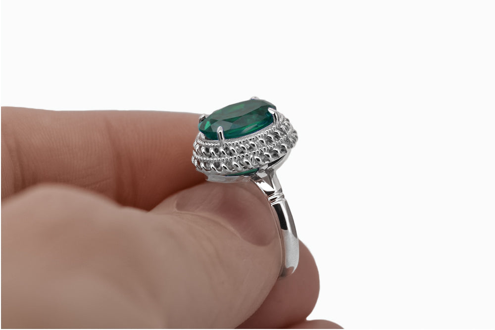 Vintage Emerald Ring in Sterling Silver (vrc068s-em) — close-up of the hallmark on the inner band
