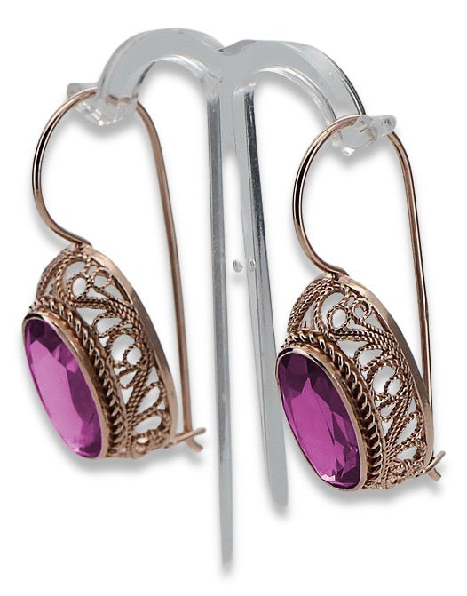 Vintage Amethyst Earrings in 14K Rose Gold (vec023r-am) — close-up of the hallmark on the inner band