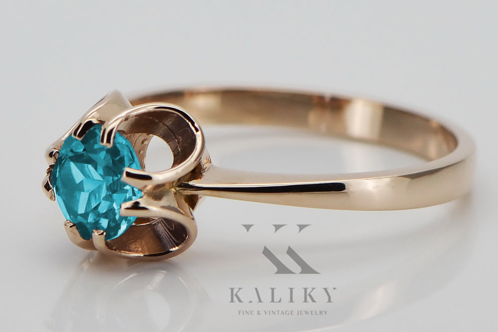 Vintage Aquamarine Ring in 14K Rose Gold (vrc348r-aq) — close-up of the hallmark on the inner band