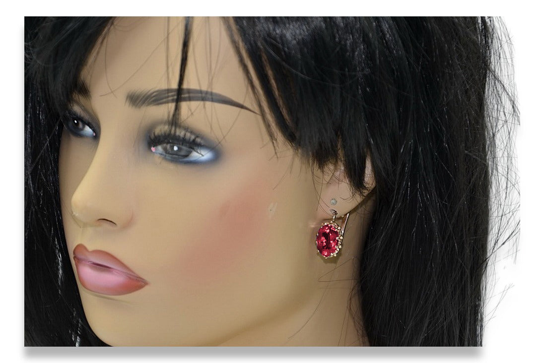Vintage Ruby Lady Earrings in 14K Rose Gold (vec079r-rb) — close-up of the stone and setting
