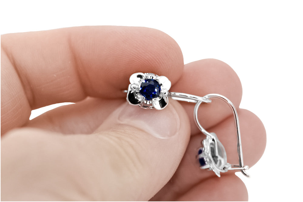 Vintage Sapphire Earrings in Sterling Silver (vec116s-sp) — side view showing the setting
