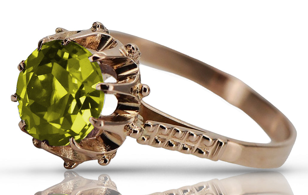 Vintage Yellow Peridot Ring in 14K Rose Gold (vrc045r-yp) — full view of the piece