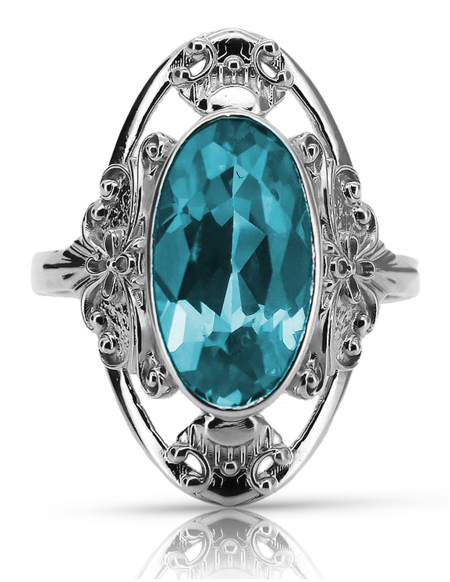 Vintage Aquamarine Ring in Sterling Silver (vrc014s-aq) — close-up of the stone and setting