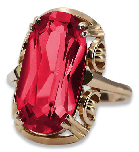 Vintage Ruby Ring in 14K Rose Gold (vrc038r-rb) — worn on the neckline, showing the drape