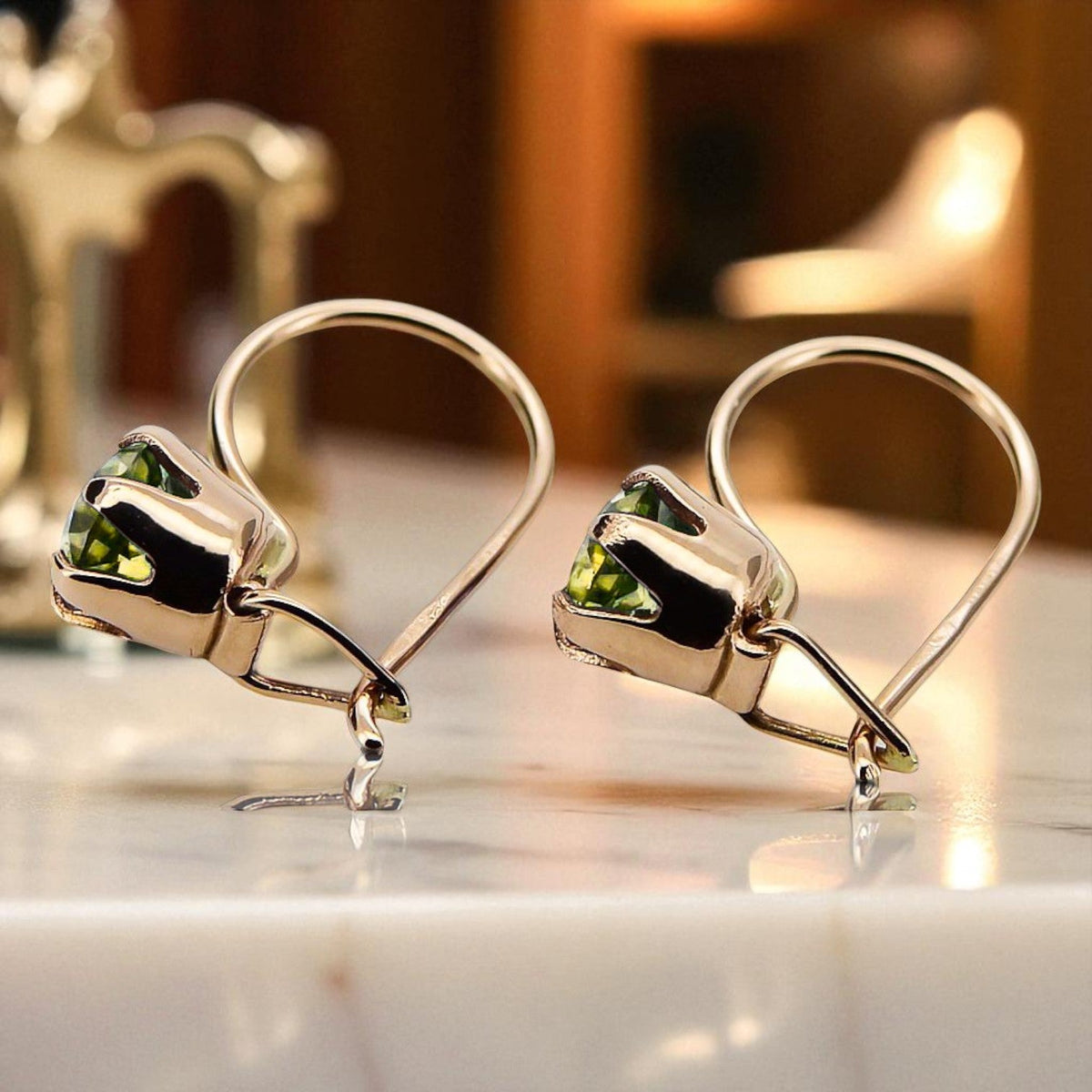 Vintage Yellow Peridot Earrings in 14K Rose Gold (vec056r-yp)