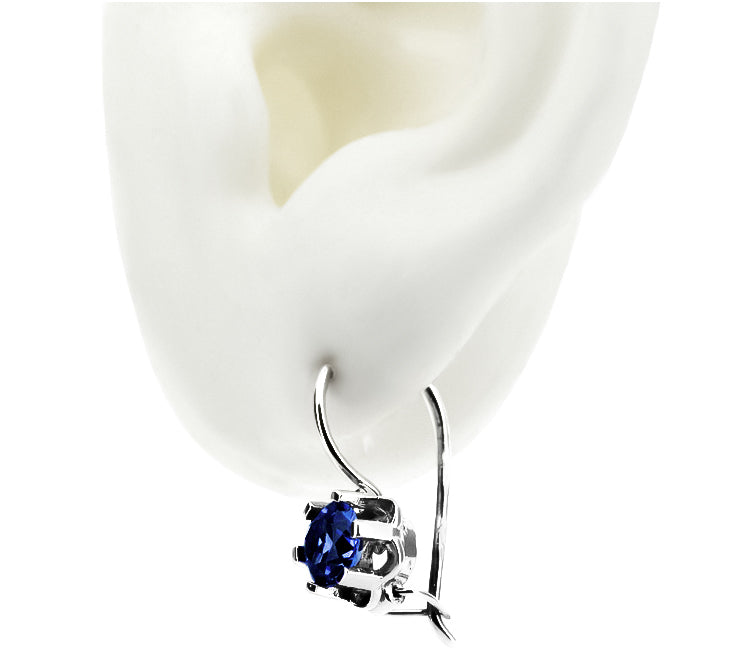 Vintage Sapphire Earrings in Sterling Silver (vec019s-sp) — close-up of the stone and setting