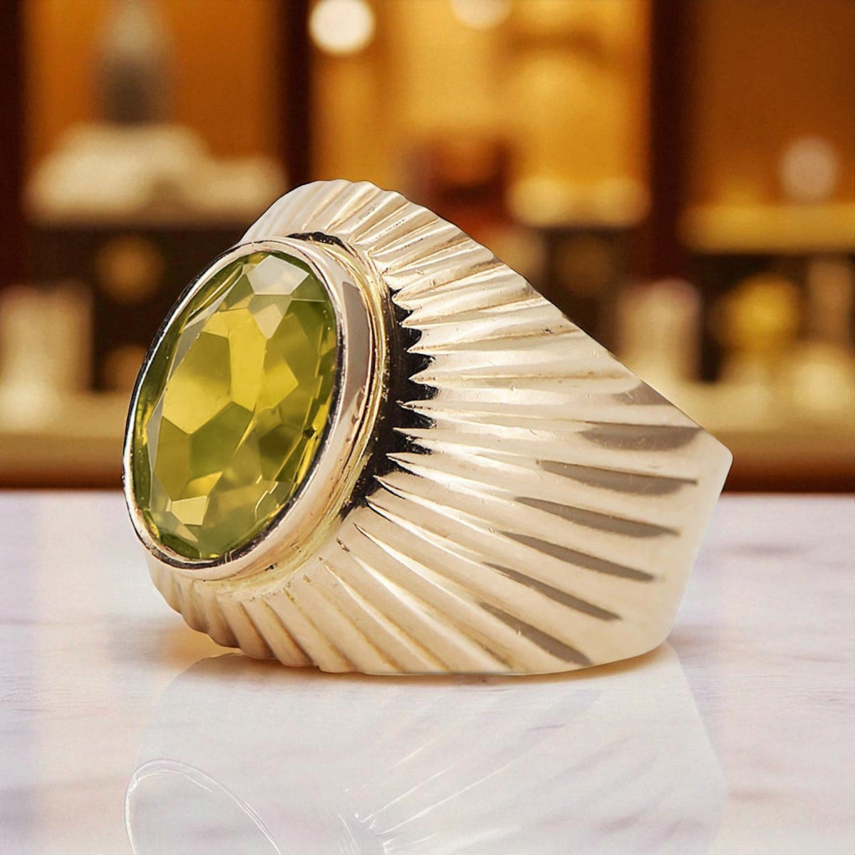 Vintage Yellow Peridot Ring in 14K Rose Gold (vrc127r-yp)