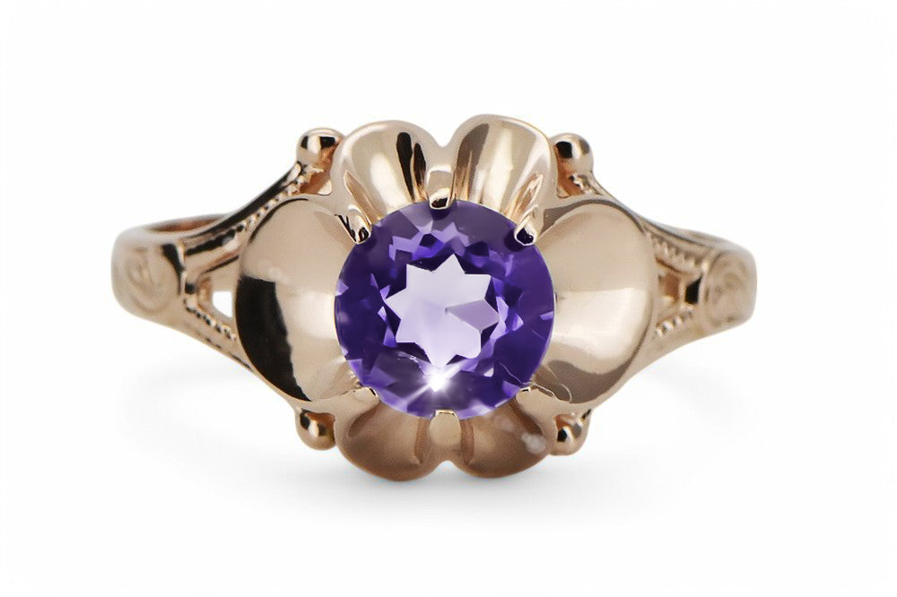 Vintage Alexandrite Ring in 14K Rose Gold (vrc377r-ax) — close-up of the hallmark on the inner band