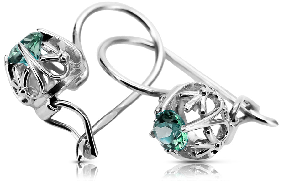 Vintage Emerald Earrings in Sterling Silver (vec145s-em)