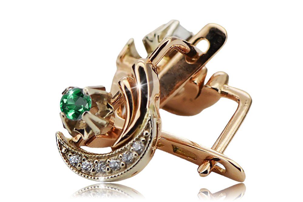 Vintage Emerald Earrings in 14K Rose & White Gold (vec093rw-em) — back view with the clasp
