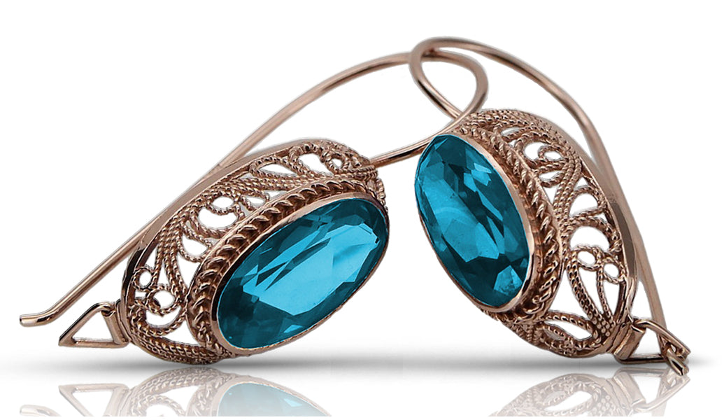 Vintage Aquamarine Earrings in 14K Rose Gold (vec023r-aq) — full view of the piece