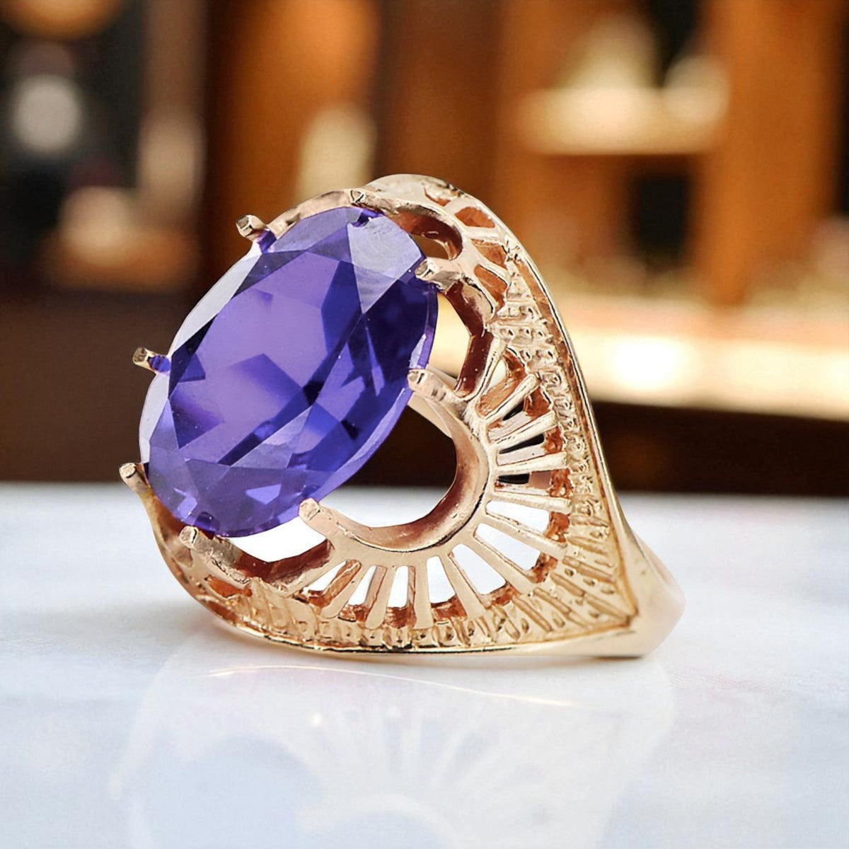 Vintage Alexandrite Ring in 14K Rose Gold (vrc003r-ax)