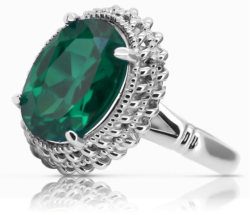 Vintage Emerald Ring in Sterling Silver (vrc068s-em) — full view of the piece